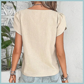 2024 Summer Vintage Solid Color Blouse for Women, Elegant Casual Slim Fit Top, Youth Fashion Shirt