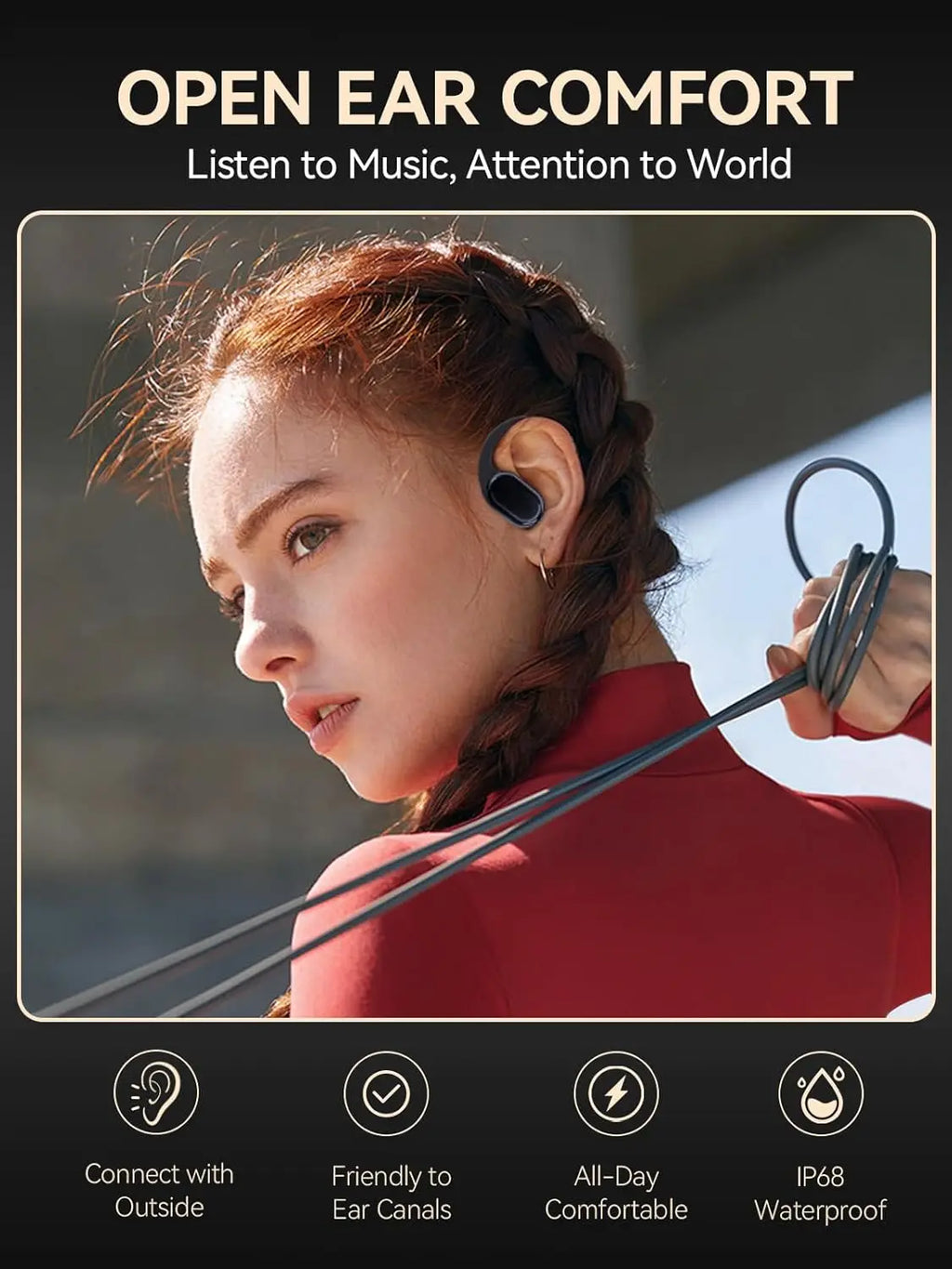 Echte Knochenschall-Kopfhörer, OWS Open Ear Kopfhörer, Bluetooth 5.3, 60 Stunden Wiedergabezeit, IP68, für den Sport