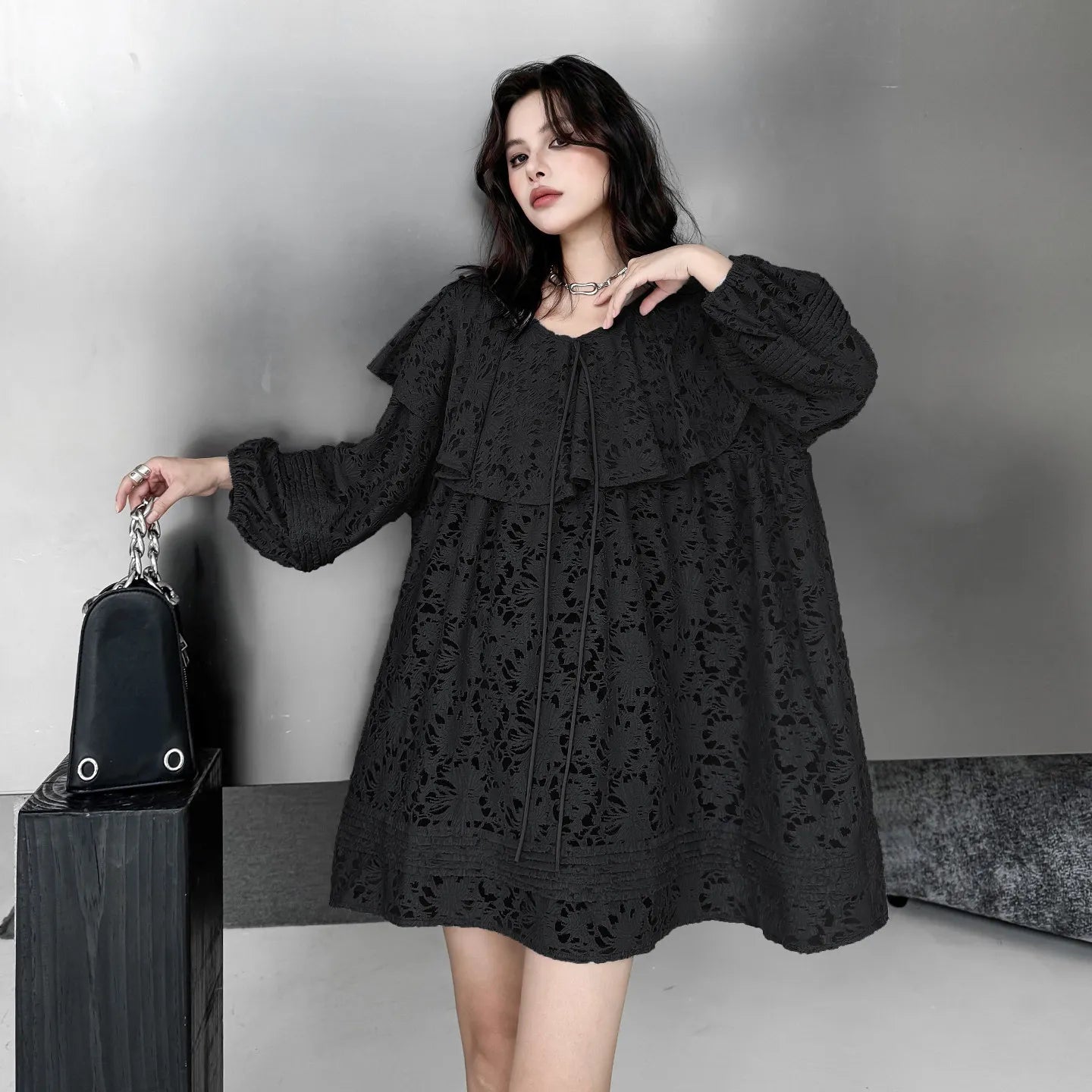 SuperAen French Style Romantic Peter Pan Collar Jacquard Lace Tops Women 2026 Summer New Design Long Sleeves Sun Protection Tops