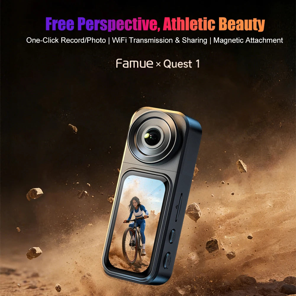 Famue Quest 1 Action Camera  rotate stabilization magnet mini 2.7K wifi remote control dash cam motos Cycling Gear Sports Set