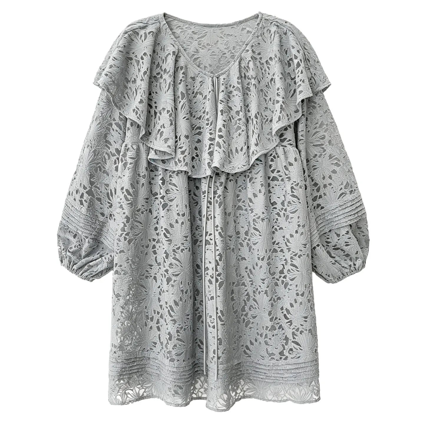 SuperAen French Style Romantic Peter Pan Collar Jacquard Lace Tops Women 2026 Summer New Design Long Sleeves Sun Protection Tops