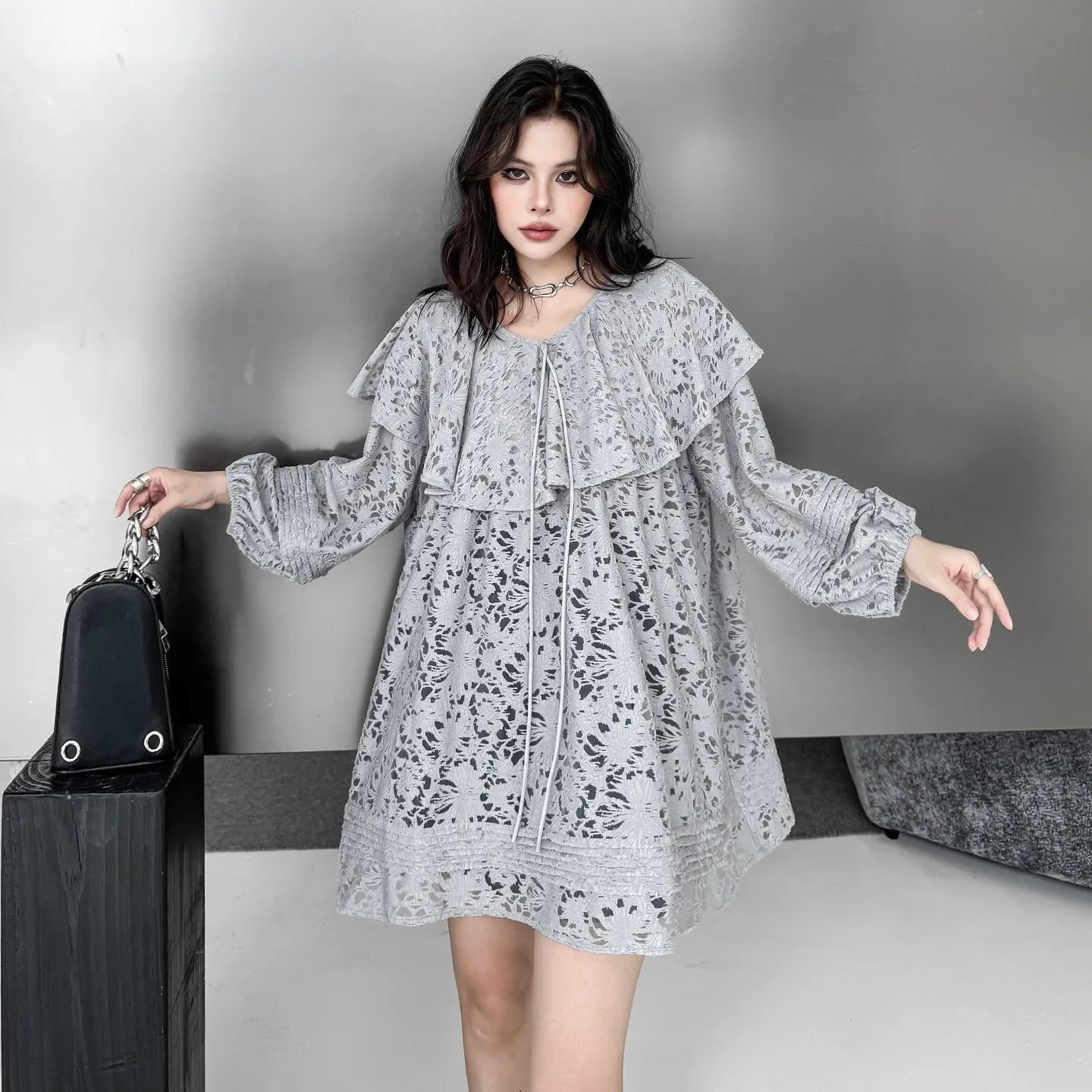 SuperAen French Style Romantic Peter Pan Collar Jacquard Lace Tops Women 2026 Summer New Design Long Sleeves Sun Protection Tops