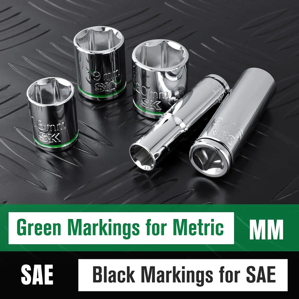 13-Piece 3/8" Drive Metric Socket Set, 8-20mm, Chrome Vanadium Steel, SuperKrome Finish, with Aluminum Organizer