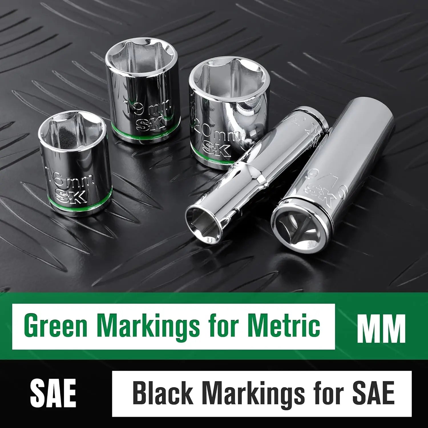 13-Piece 3/8" Drive Metric Socket Set, 8-20mm, Chrome Vanadium Steel, SuperKrome Finish, with Aluminum Organizer