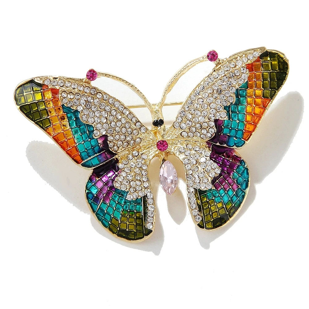 Fashion Colorful Rhinestone Butterfly Brooches for Women Insect Brooch Metal Pins Casual Party Office Suit Coat Jewelry