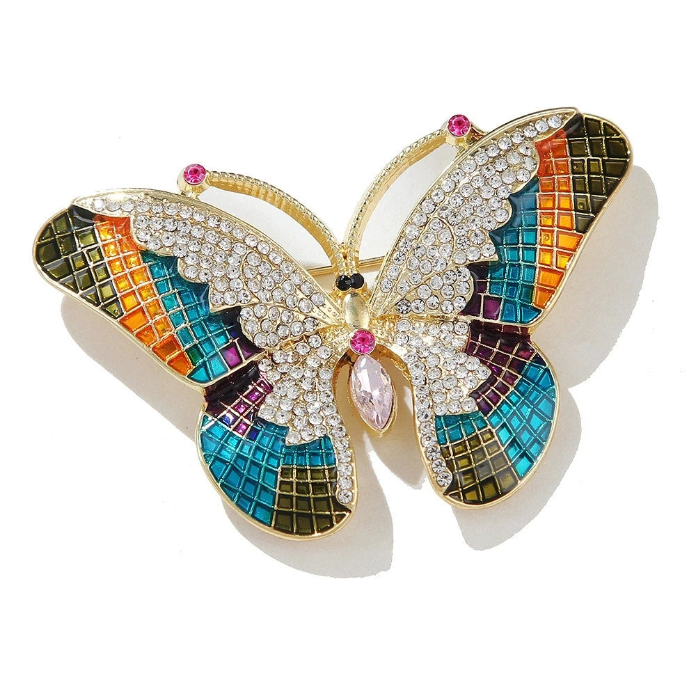 Fashion Colorful Rhinestone Butterfly Brooches for Women Insect Brooch Metal Pins Casual Party Office Suit Coat Jewelry