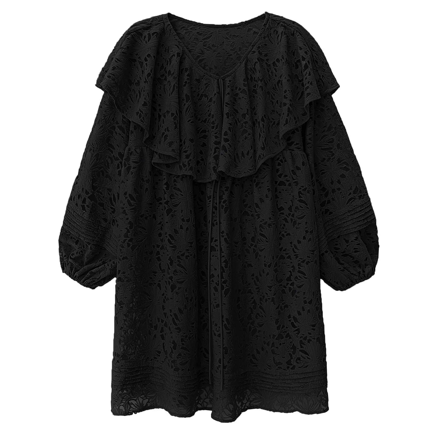 SuperAen French Style Romantic Peter Pan Collar Jacquard Lace Tops Women 2026 Summer New Design Long Sleeves Sun Protection Tops