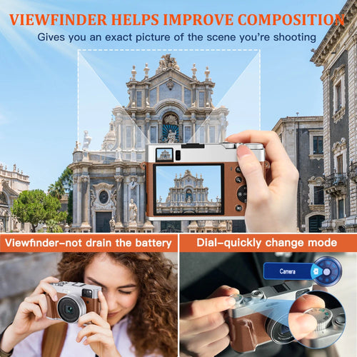 4K Digital Camera Auto Focus 48MP Vlogging Camera for YouTube and Anti-Shake Video Camera with Viewfinder Flash & Dial