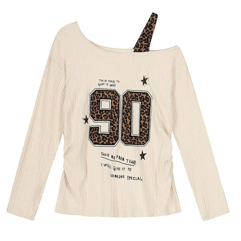 Y2K Patchwork Leopard Print T-Shirt Women Loose Streetwear Tee Grunge Casual Top