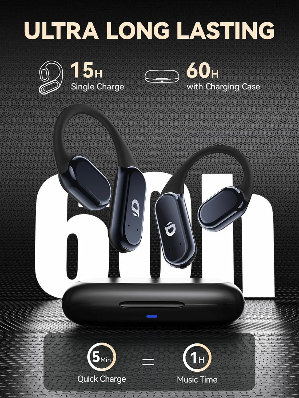 Echte Knochenschall-Kopfhörer, OWS Open Ear Kopfhörer, Bluetooth 5.3, 60 Stunden Wiedergabezeit, IP68, für den Sport