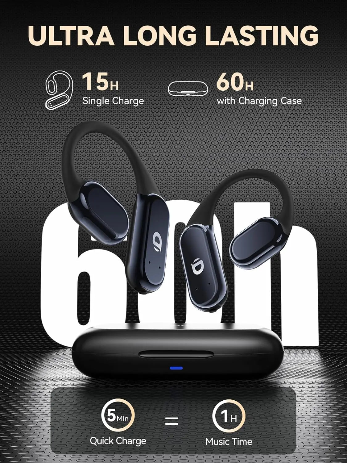Echte Knochenschall-Kopfhörer, OWS Open Ear Kopfhörer, Bluetooth 5.3, 60 Stunden Wiedergabezeit, IP68, für den Sport
