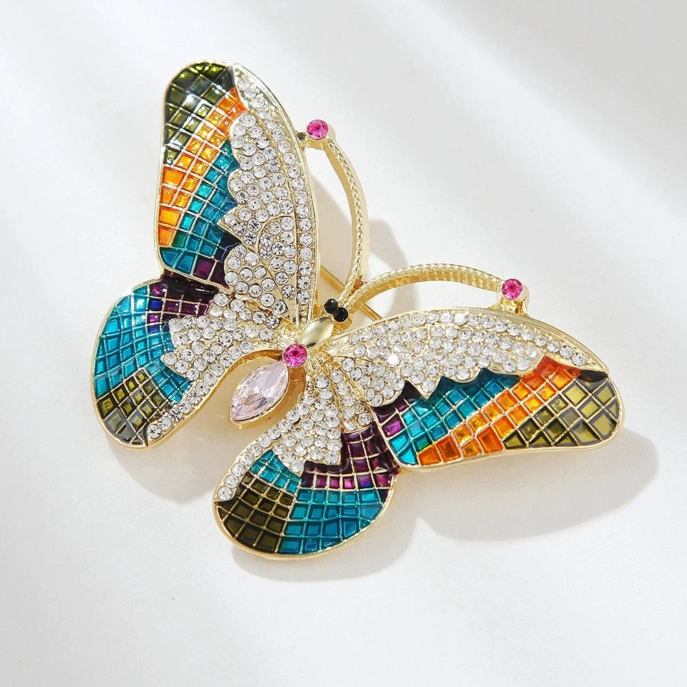 Fashion Colorful Rhinestone Butterfly Brooches for Women Insect Brooch Metal Pins Casual Party Office Suit Coat Jewelry