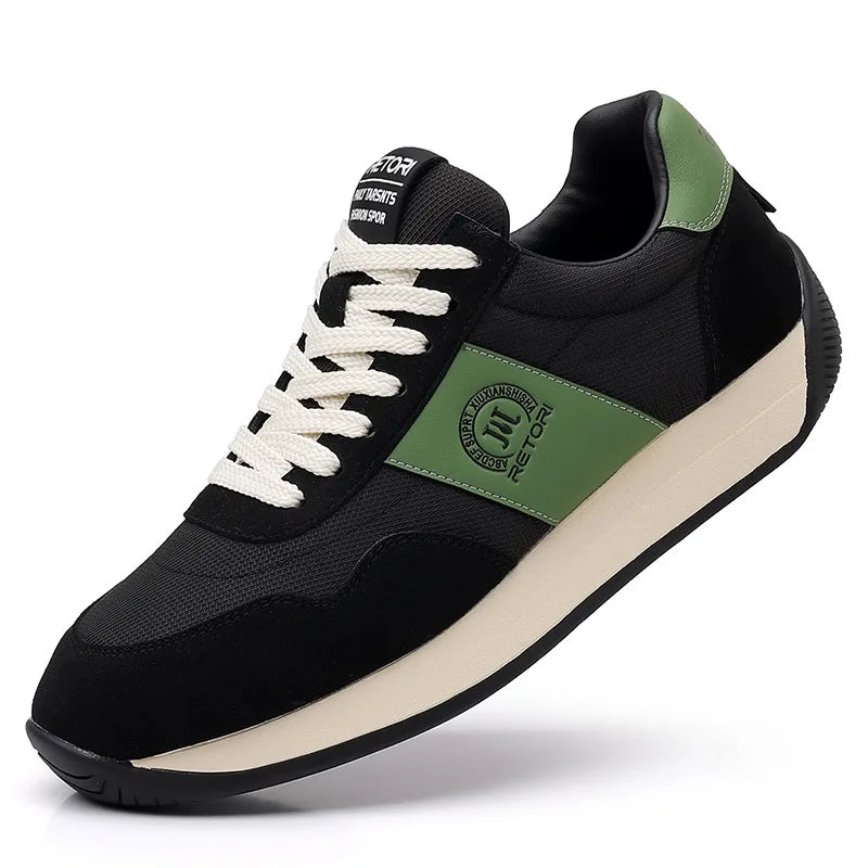 Designer Vintage Contrast Stripe Men Retro Sneakers Soft Suede Patchwork Thick Sole Streetwear Casual Trainers