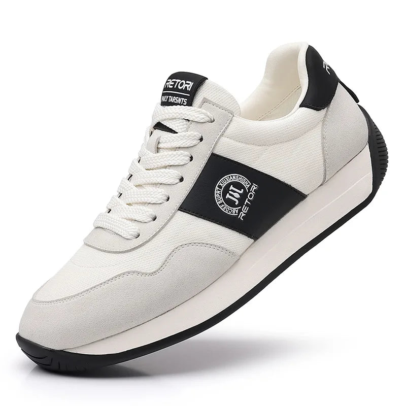 Designer Vintage Contrast Stripe Men Retro Sneakers Soft Suede Patchwork Thick Sole Streetwear Casual Trainers