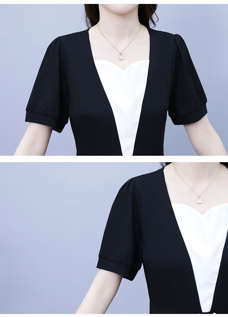 Fashion high-end summer chubby girl temperament stitching dress plus size women's belly-covering slimming temperament skirt