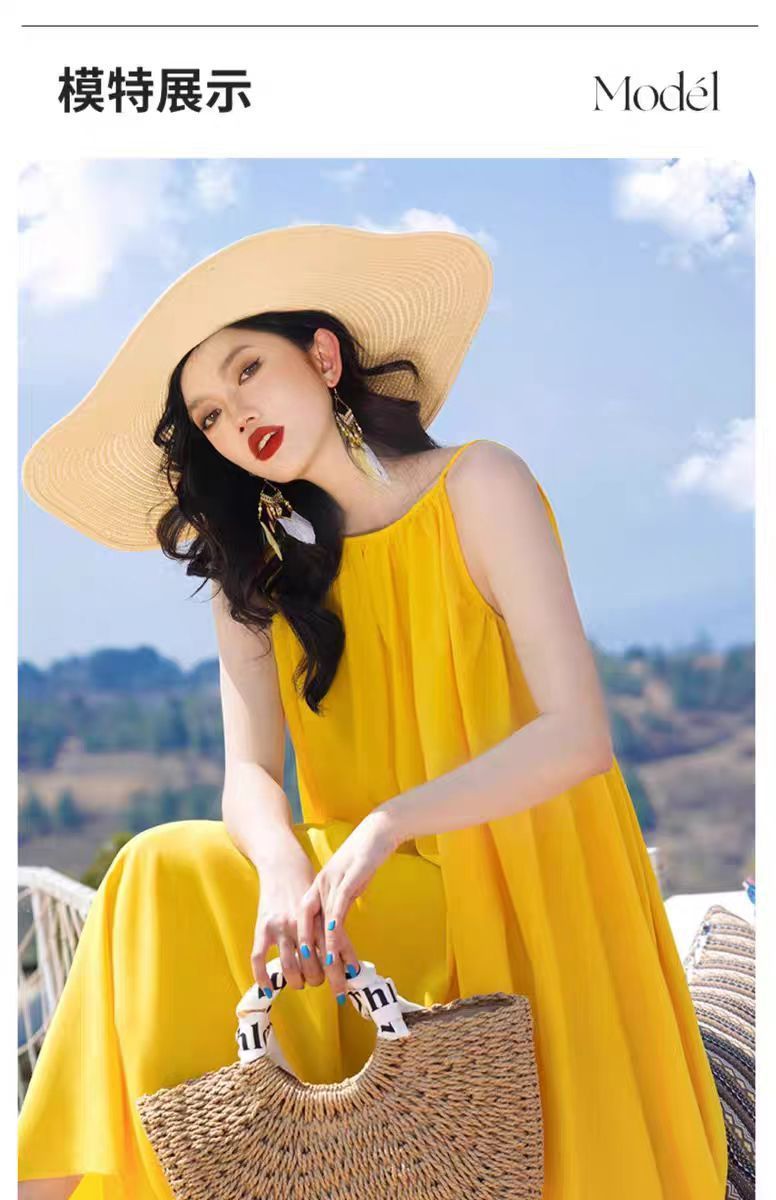Hainan Sanya Photo Beach Dress Women's Summer Super Fairy Backless Long Dress Seaside Holiday Yellow dress