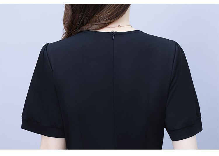 Fashion high-end summer chubby girl temperament stitching dress plus size women's belly-covering slimming temperament skirt