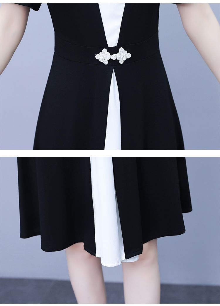 Fashion high-end summer chubby girl temperament stitching dress plus size women's belly-covering slimming temperament skirt