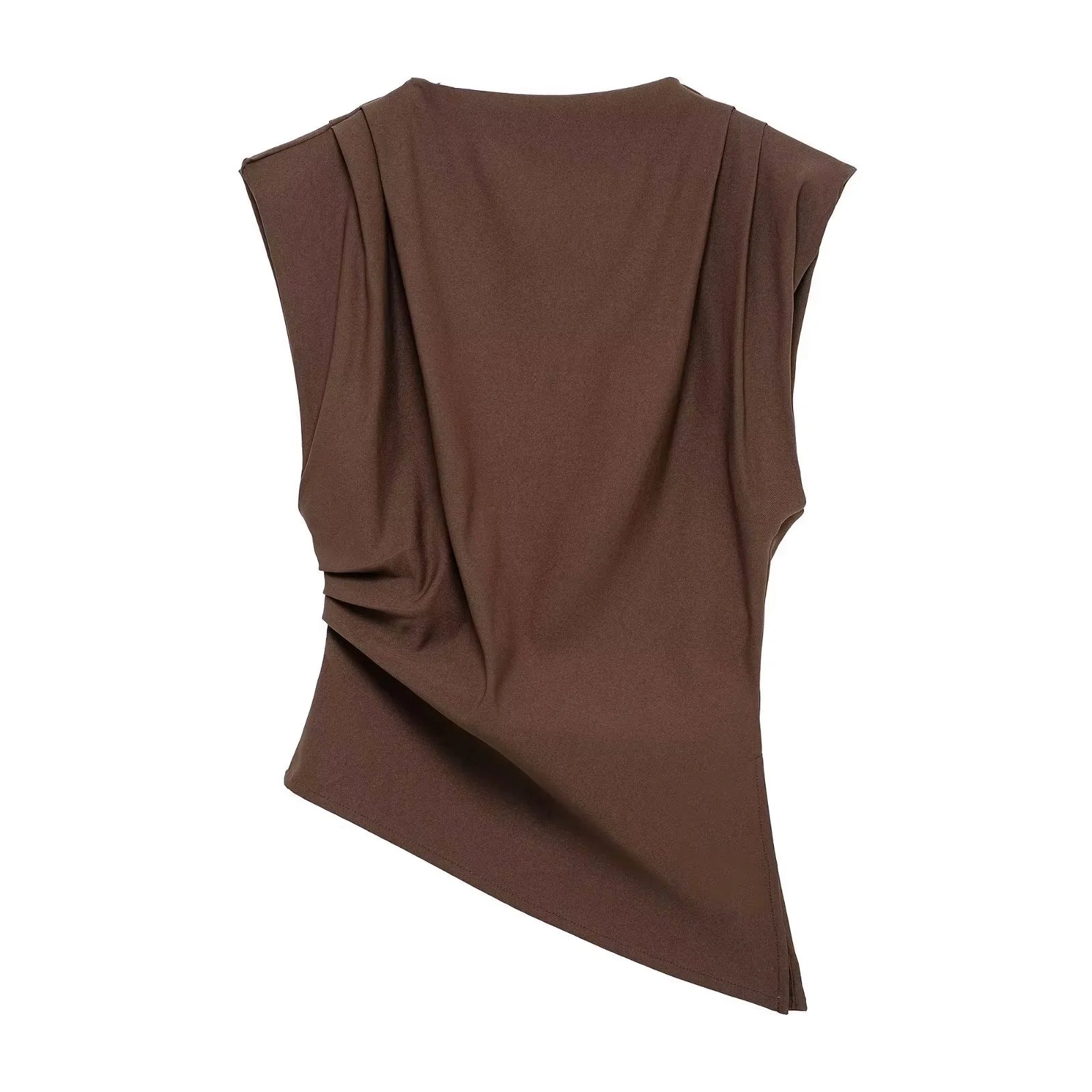 HH Women Fashion Y2K Wine Red Tank Tops Asymmetry Pleated Sleeveless Elegant Vest Summer Back Zipper Chic Slim Streetwear Top