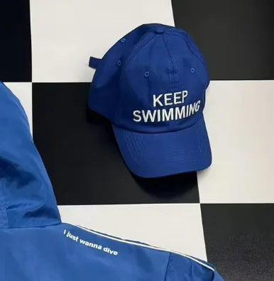Kpop Keep Swimming Print Zipper Blue Hooded Windbreaker Jacket Men Women Men Outdoor Casual Keep Swimming Coat