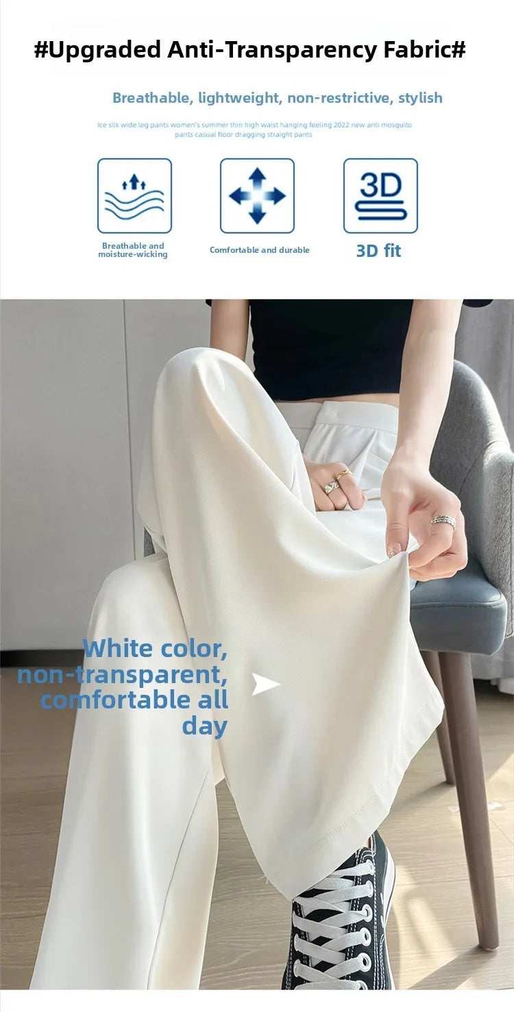New Ice Silk Thin Straight Leg Suit Pants Women's Summer White Narrow Version XS1452025 High Waist Wide Leg Cotton Blend