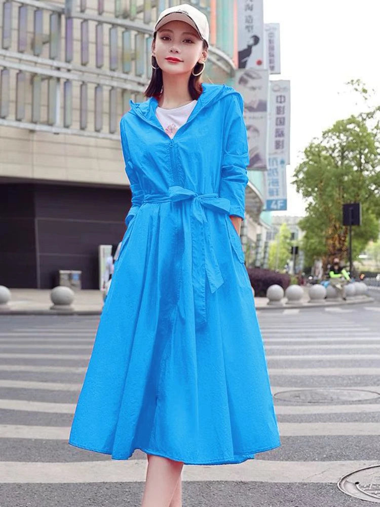 Women Clothing 2024 Women's Ultra-thin Windbreaker Mid-length Summer Sun Protection Clothes Coat Trend Korean Anti-UV Sun Cloak
