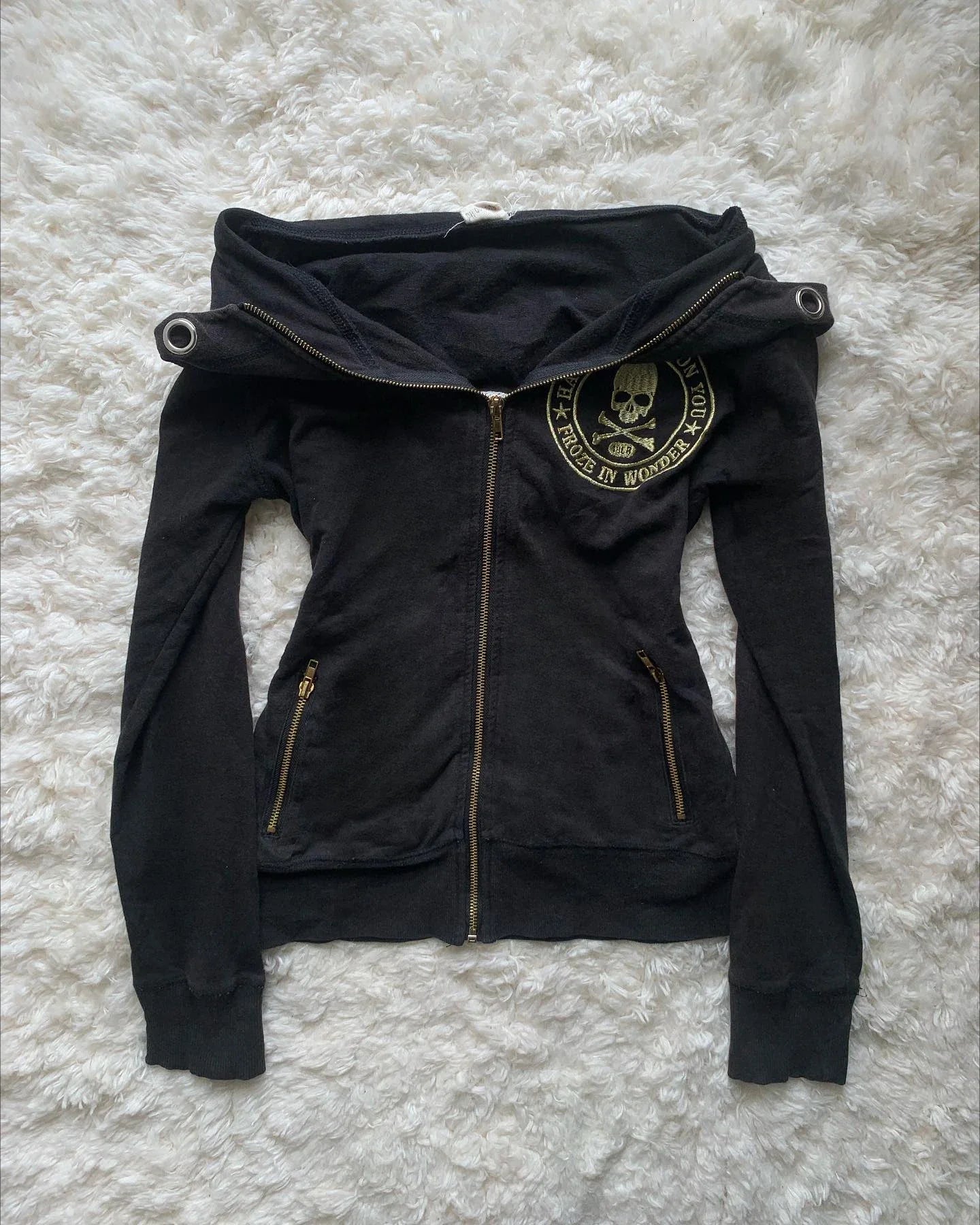 Women Y2K Gothic Punk Streetwear Vintage Washed Denim Coat Multi Zip Stand Collar Slim Waist Cropped Long Sleeve Casual Jacket