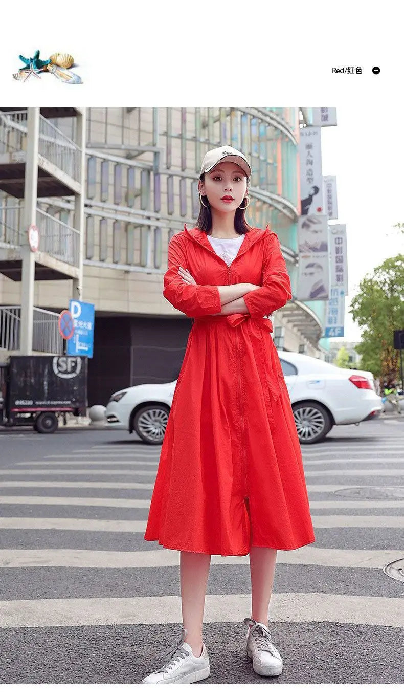 Women Clothing 2024 Women's Ultra-thin Windbreaker Mid-length Summer Sun Protection Clothes Coat Trend Korean Anti-UV Sun Cloak
