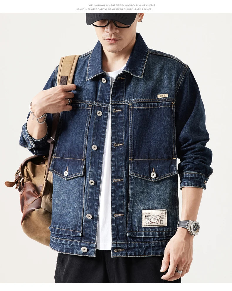 Plus Size Denim Jacket Men Vintage Fashion Streetwear Loose Casual Oversize Denim Cargo Jacket 7XL 6XL Jeans Coat Outerwear