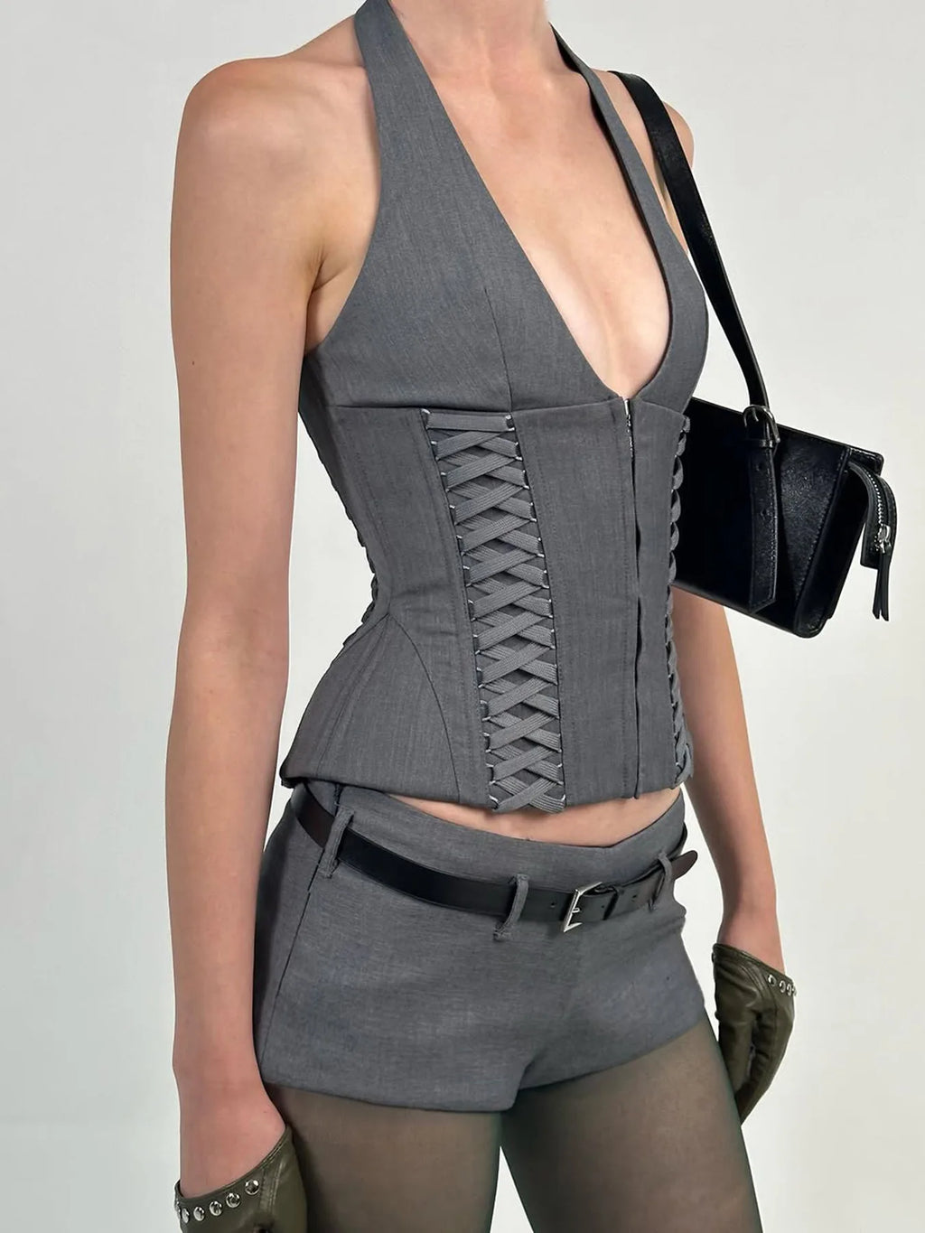 Jennie Same Style Halterneck Deep V-Neck Strap Corset Vest Sexy Hot Girl Slimming Versatile Crop Top