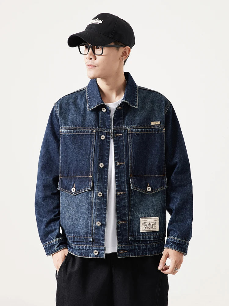 Plus Size Denim Jacket Men Vintage Fashion Streetwear Loose Casual Oversize Denim Cargo Jacket 7XL 6XL Jeans Coat Outerwear