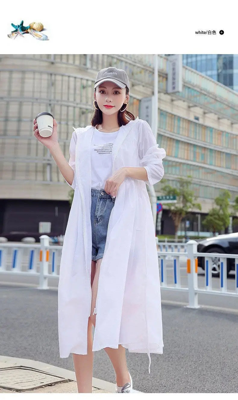 Women Clothing 2024 Women's Ultra-thin Windbreaker Mid-length Summer Sun Protection Clothes Coat Trend Korean Anti-UV Sun Cloak