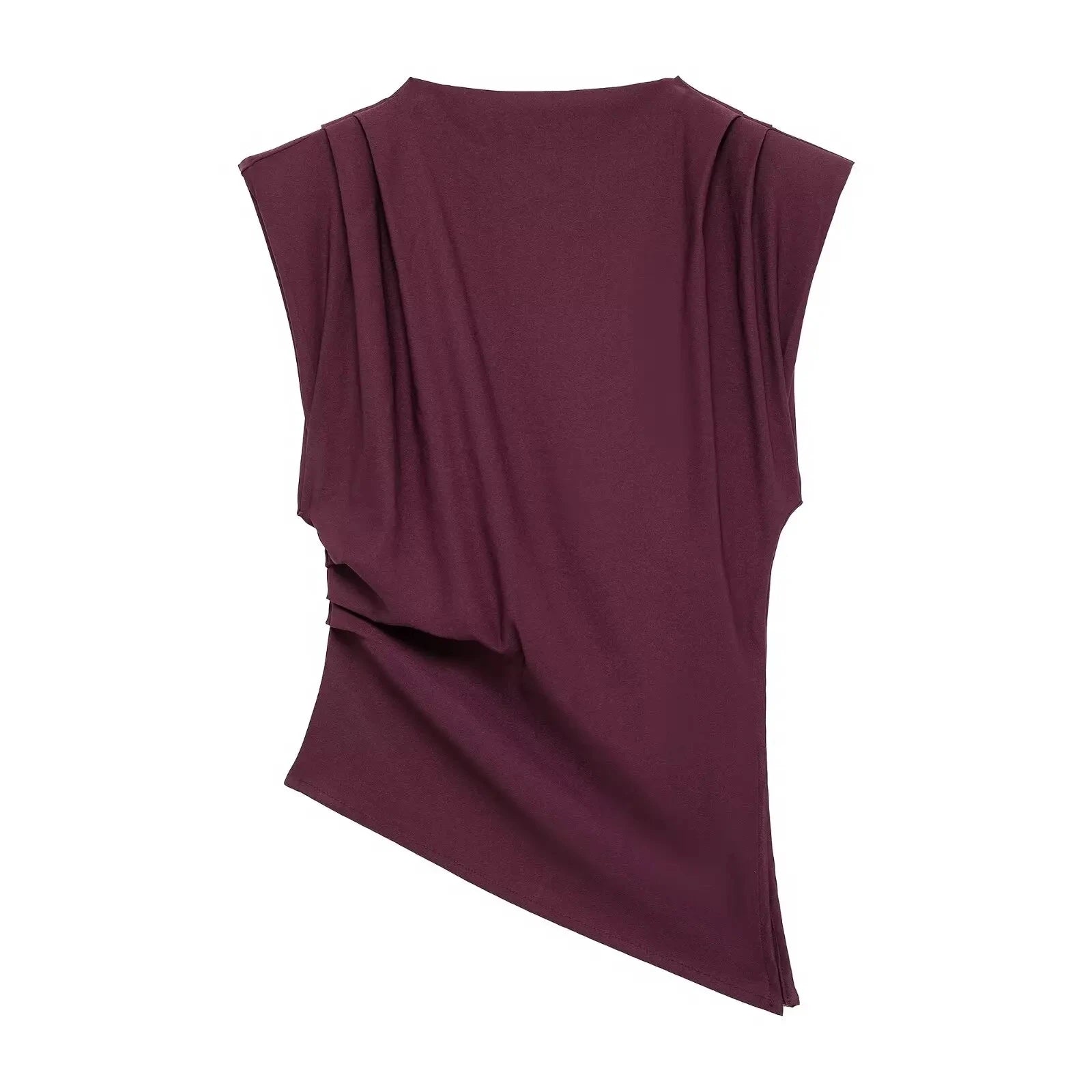 HH Women Fashion Y2K Wine Red Tank Tops Asymmetry Pleated Sleeveless Elegant Vest Summer Back Zipper Chic Slim Streetwear Top