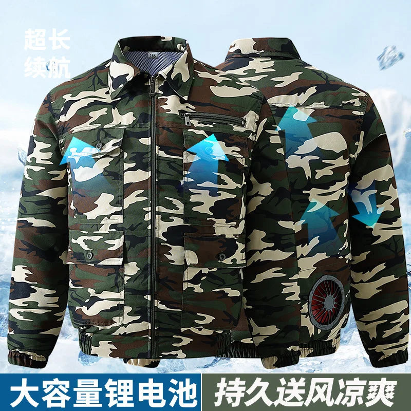 Summer Anti-Heat Cooling Camouflage Air Conditioning Workwear Thin Model Construction Site Electric Welding Wearable Fan Inst...