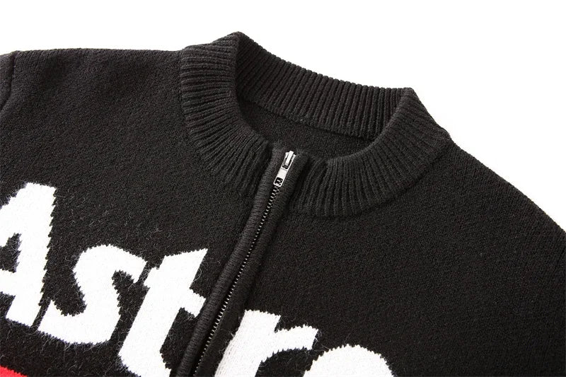 Autumn Winter New Letter Patchwork Color Streetwear Long Sleeve Round Neck Female Jacket Casual Zipper Women Knitted Coats