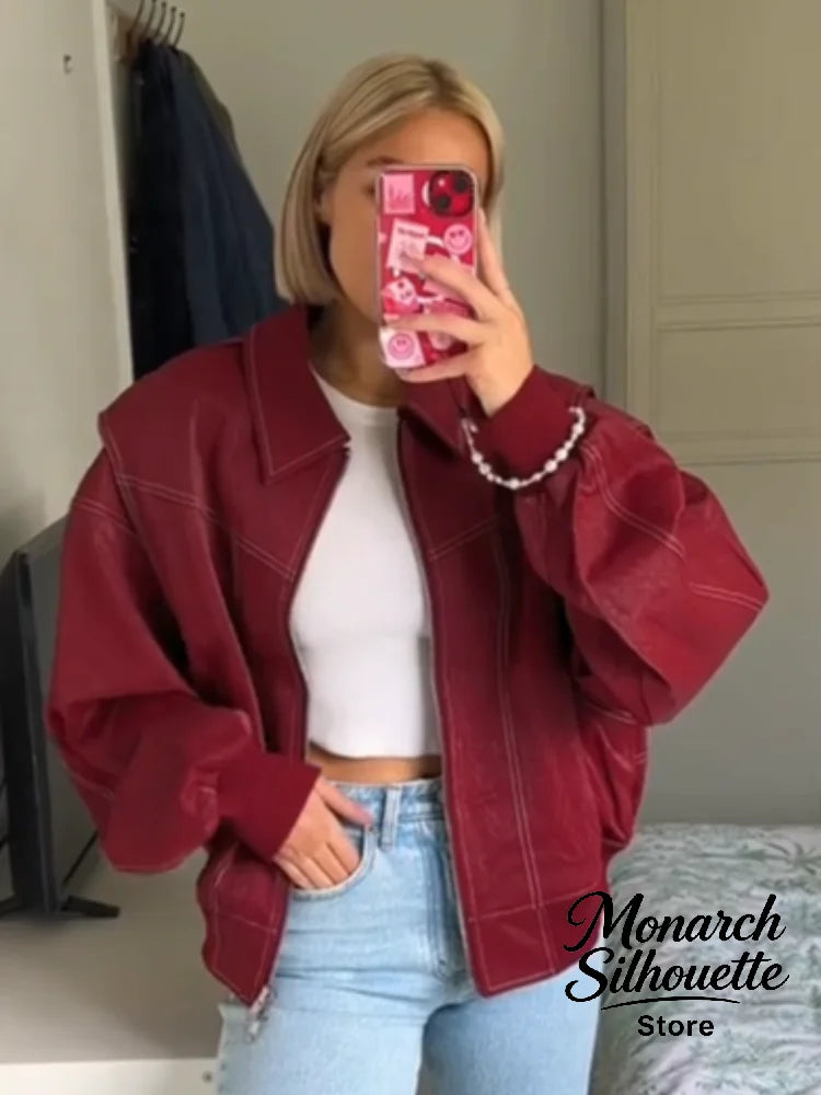 Solid Patchwork Cropped Coats Women Casual Lapel Long Sleeve Loose Zipper Pocket Short Jacket Fashion Autumn Lady Street Outwear