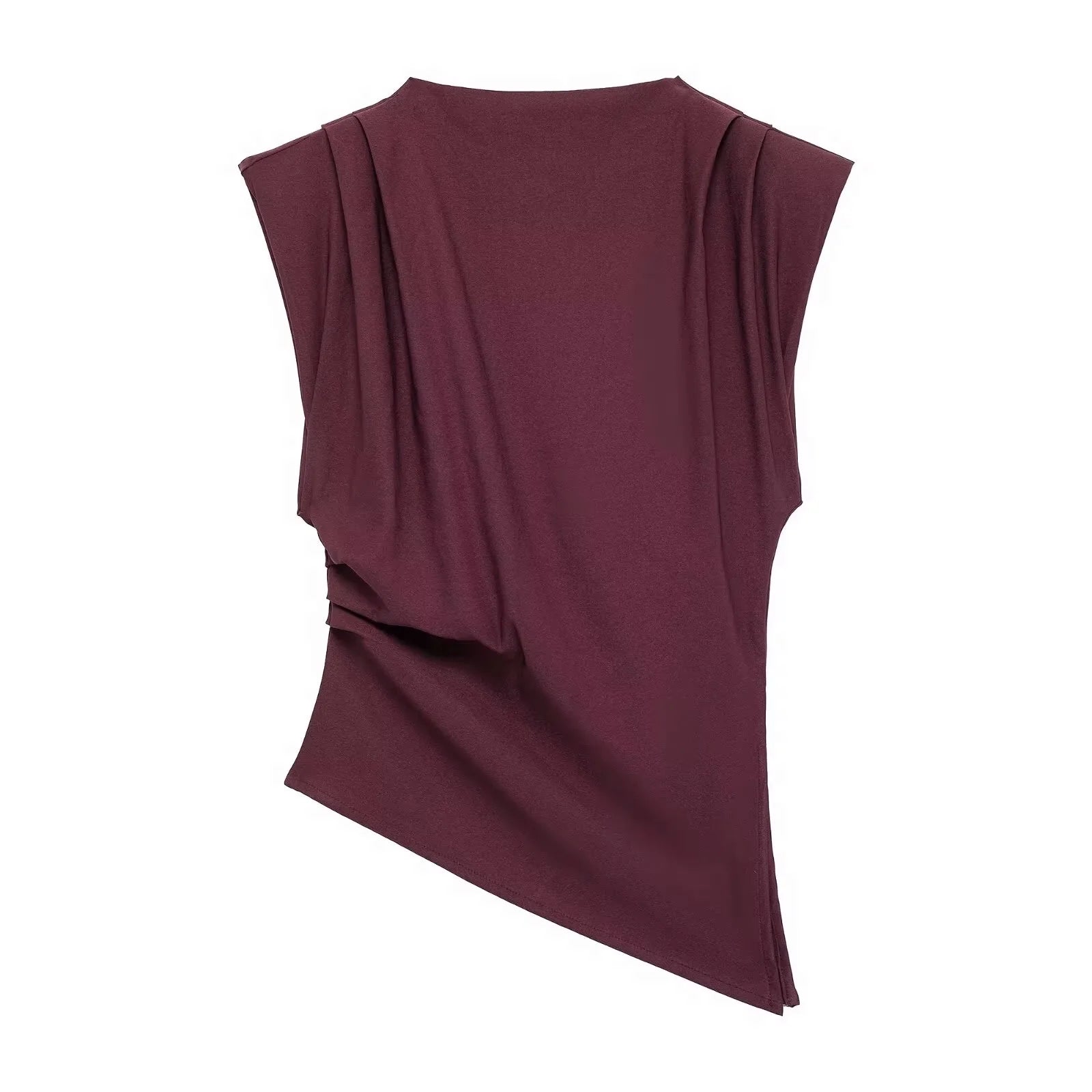 HH Women Fashion Y2K Wine Red Tank Tops Asymmetry Pleated Sleeveless Elegant Vest Summer Back Zipper Chic Slim Streetwear Top