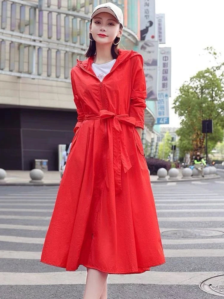 Women Clothing 2024 Women's Ultra-thin Windbreaker Mid-length Summer Sun Protection Clothes Coat Trend Korean Anti-UV Sun Cloak