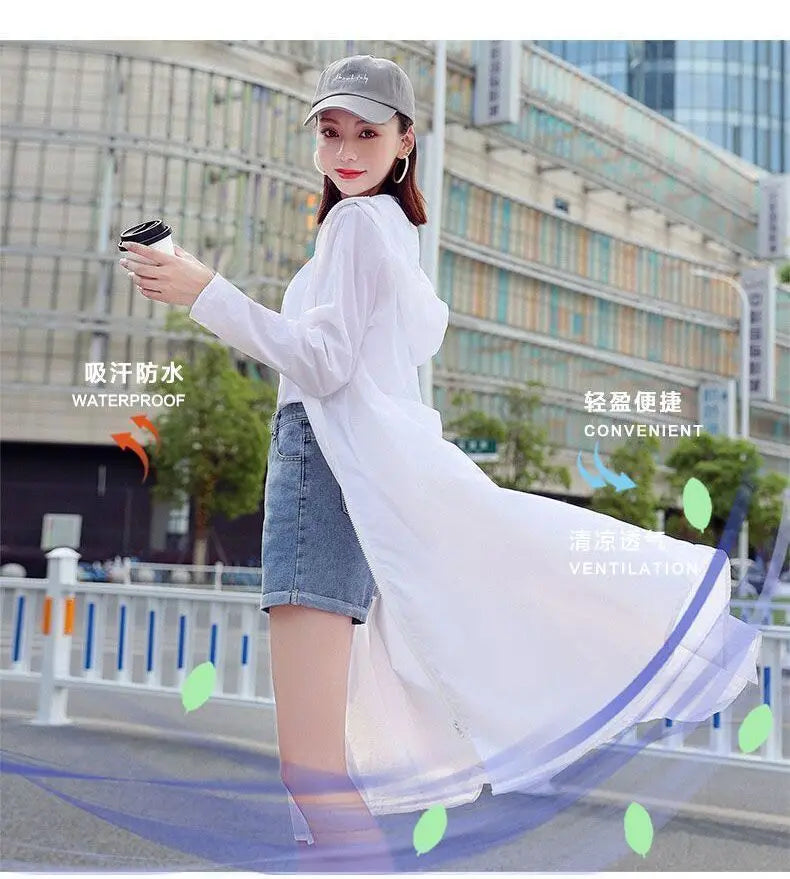 Women Clothing 2024 Women's Ultra-thin Windbreaker Mid-length Summer Sun Protection Clothes Coat Trend Korean Anti-UV Sun Cloak