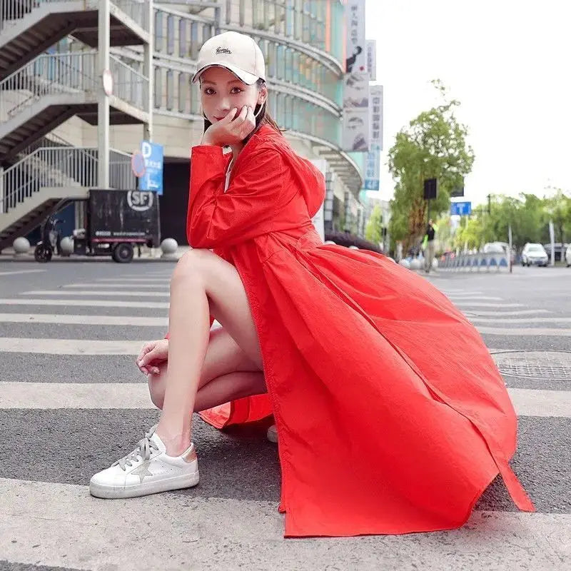 Women Clothing 2024 Women's Ultra-thin Windbreaker Mid-length Summer Sun Protection Clothes Coat Trend Korean Anti-UV Sun Cloak