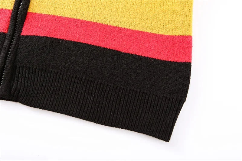 Autumn Winter New Letter Patchwork Color Streetwear Long Sleeve Round Neck Female Jacket Casual Zipper Women Knitted Coats
