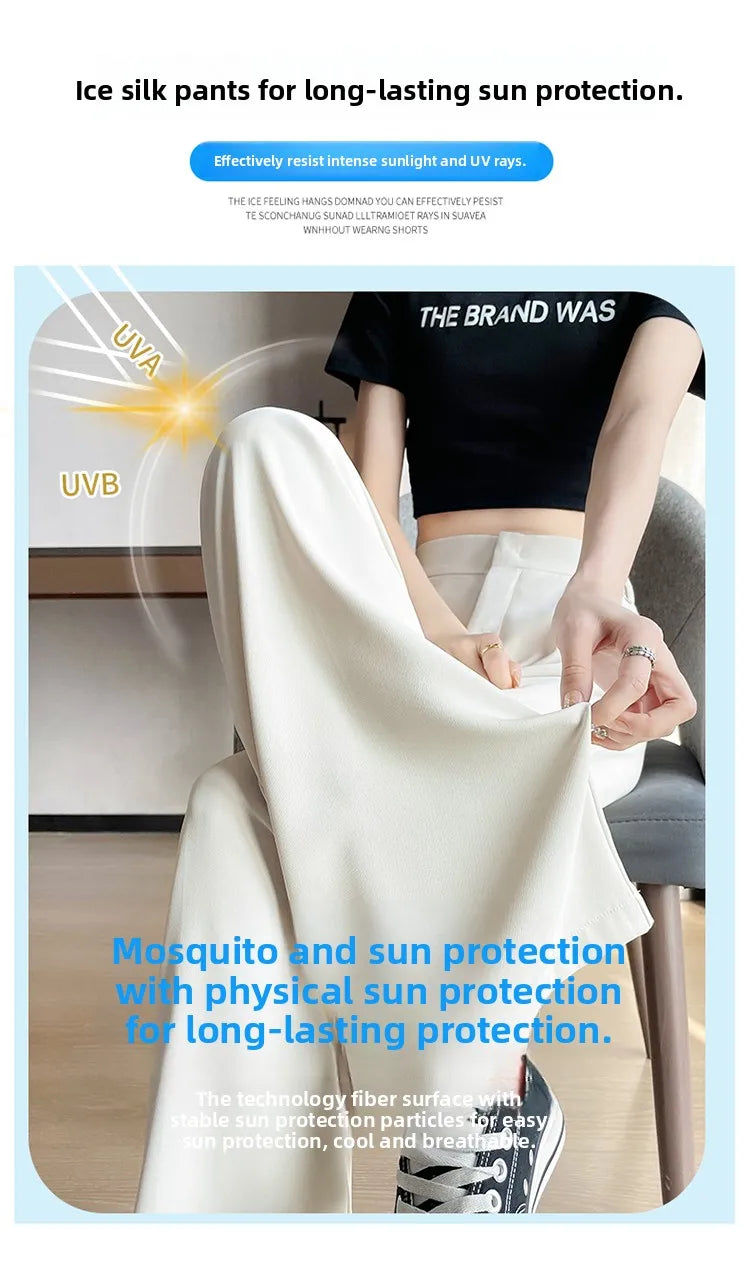 New Ice Silk Thin Straight Leg Suit Pants Women's Summer White Narrow Version XS1452025 High Waist Wide Leg Cotton Blend