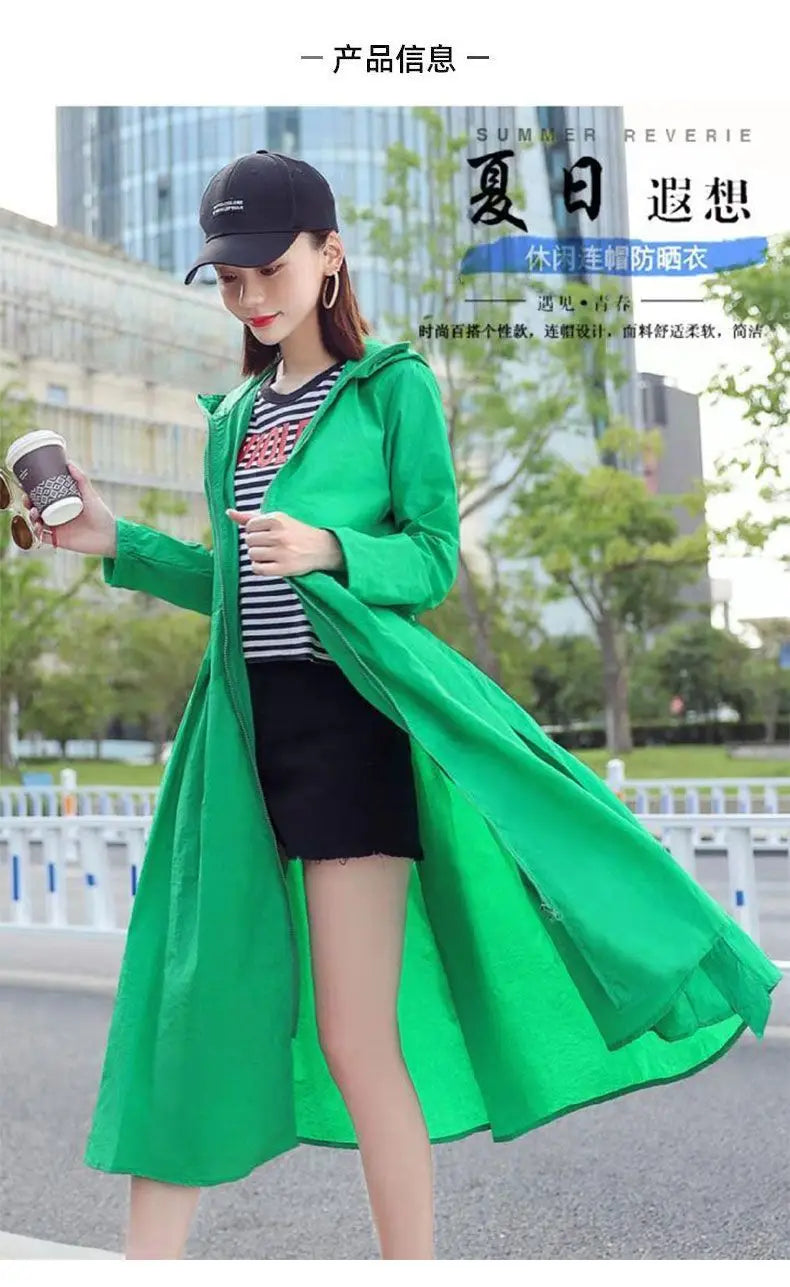 Women Clothing 2024 Women's Ultra-thin Windbreaker Mid-length Summer Sun Protection Clothes Coat Trend Korean Anti-UV Sun Cloak