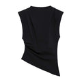 HH Women Fashion Y2K Wine Red Tank Tops Asymmetry Pleated Sleeveless Elegant Vest Summer Back Zipper Chic Slim Streetwear Top