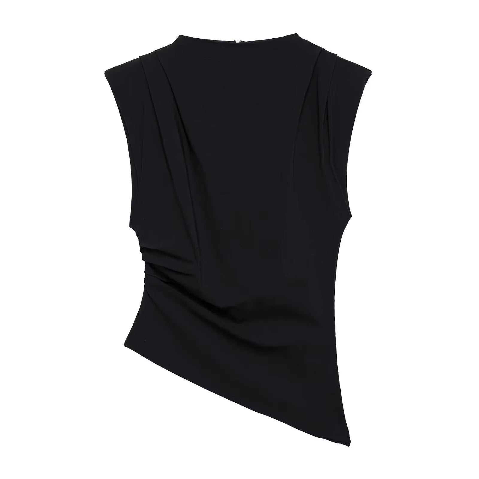 HH Women Fashion Y2K Wine Red Tank Tops Asymmetry Pleated Sleeveless Elegant Vest Summer Back Zipper Chic Slim Streetwear Top