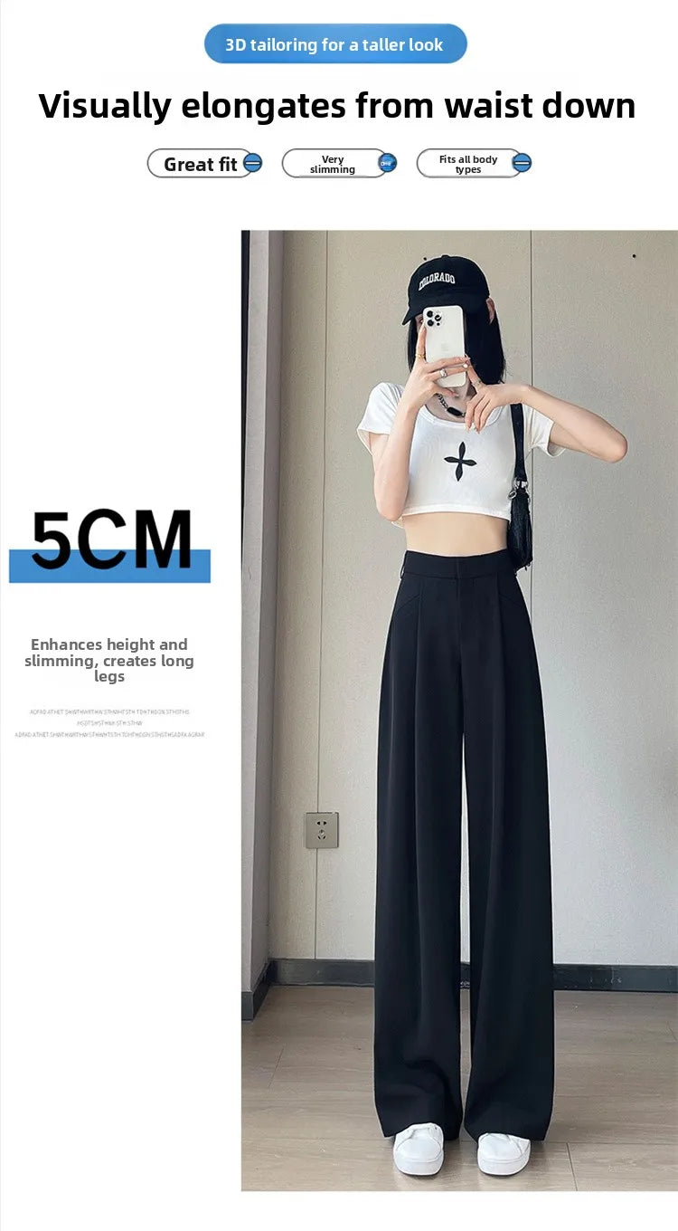 New Ice Silk Thin Straight Leg Suit Pants Women's Summer White Narrow Version XS1452025 High Waist Wide Leg Cotton Blend