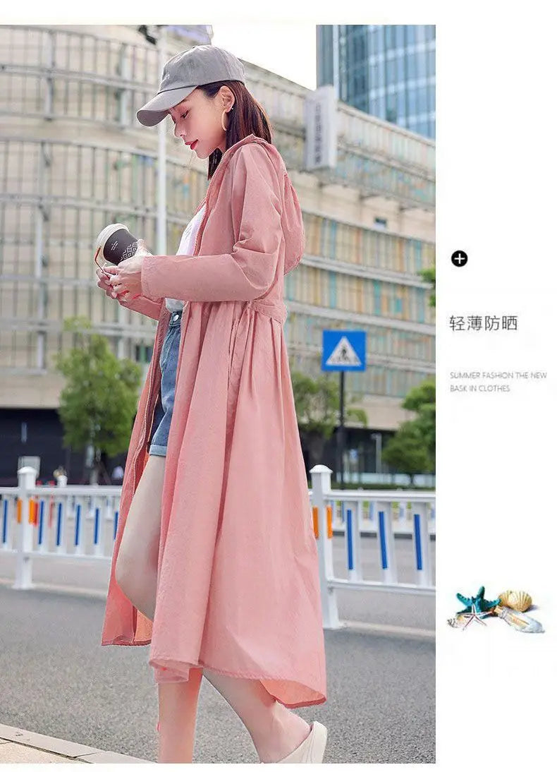 Women Clothing 2024 Women's Ultra-thin Windbreaker Mid-length Summer Sun Protection Clothes Coat Trend Korean Anti-UV Sun Cloak