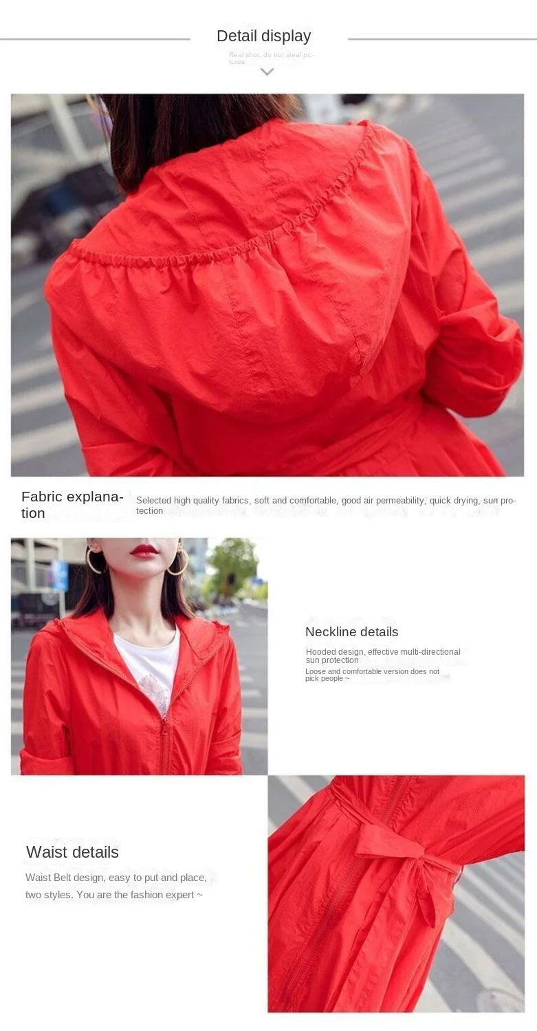 Women Clothing 2024 Women's Ultra-thin Windbreaker Mid-length Summer Sun Protection Clothes Coat Trend Korean Anti-UV Sun Cloak