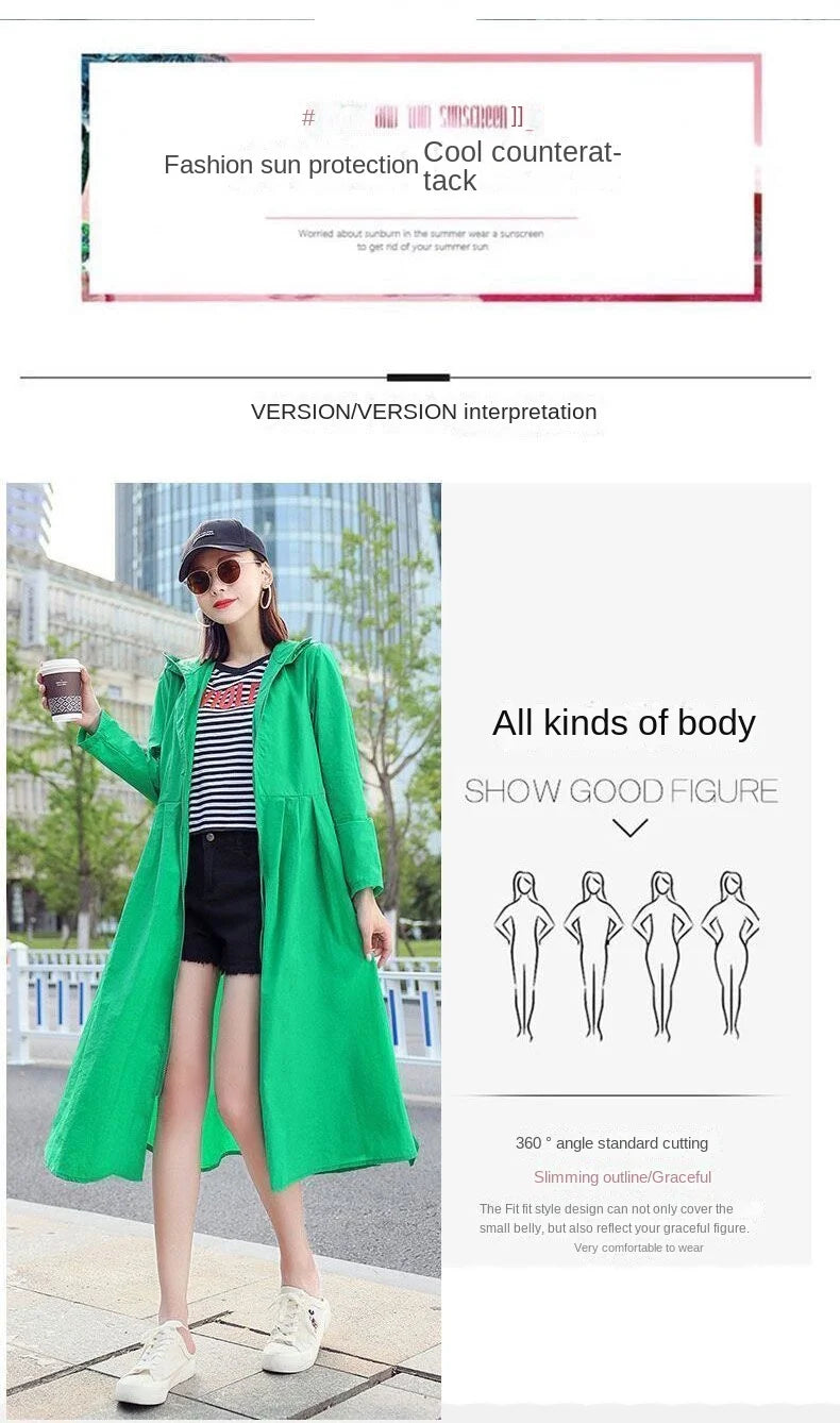 Women Clothing 2024 Women's Ultra-thin Windbreaker Mid-length Summer Sun Protection Clothes Coat Trend Korean Anti-UV Sun Cloak