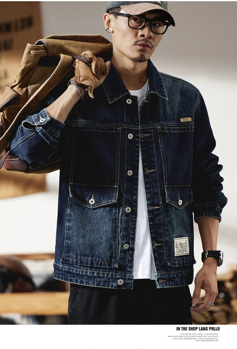 Plus Size Denim Jacket Men Vintage Fashion Streetwear Loose Casual Oversize Denim Cargo Jacket 7XL 6XL Jeans Coat Outerwear